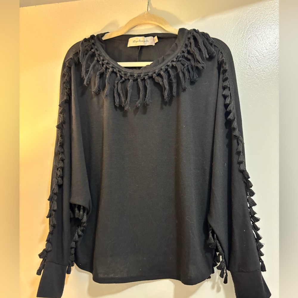 T-Bags Black Fringe Sweater